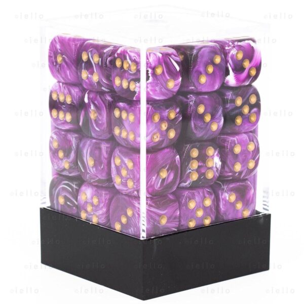 CHESSEX - SET DE 36 DES 6 - VORTEX - VIOLET/OR --NEW-- CHX27837