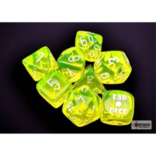 CHESSEX - Set de 8 dés - TRANSPARENT Jaune Fluo / Blanc - CHX30061