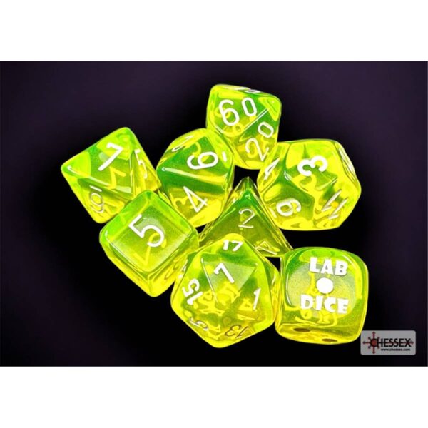 CHESSEX - Set de 8 dés - TRANSPARENT Jaune Fluo / Blanc - CHX30061
