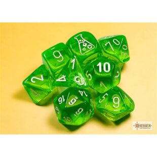 CHESSEX - SET DE 8 DÉS - TRANSPARENT VERT RADIEUX / BLANC -- NEW -- CHX30062