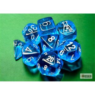 CHESSEX - Set de 8 dés - TRANSPARENT Bleu Tropical / Blanc - CHX30063