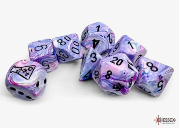 CHESSEX - Set de 8 dés - FESTIVE Hortensia / Noir (Lumière Noire) NEW - CHX30065